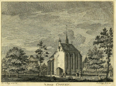 N.H. kerk en rechtsachter kasteel Rijnestein.a. 1760